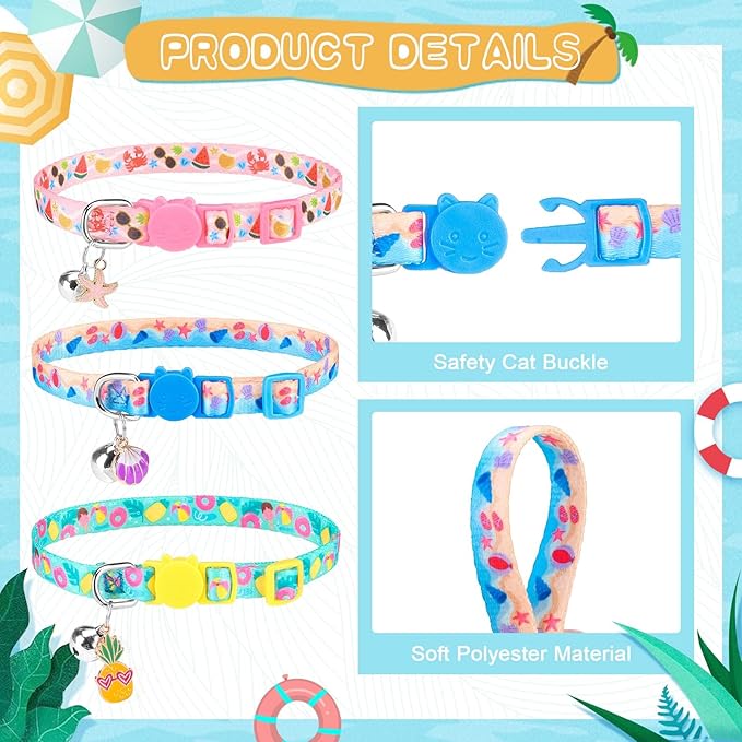 PUPTECK Summer Cat Collars Breakaway with Bell - Pet Collar 3 Pack for Girl Boy Kittens Puppies and Small Pets