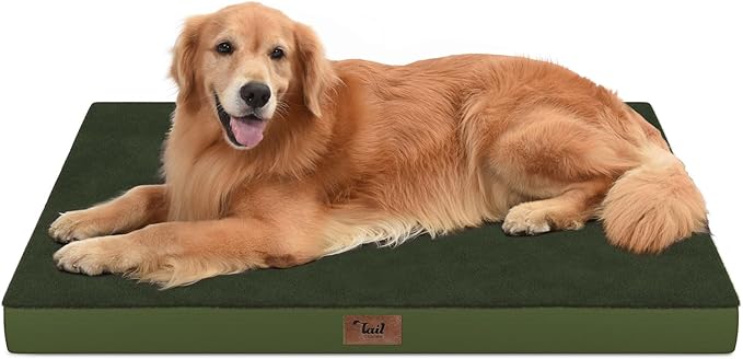 Orthopedic Dog Bed for Extra Large Dogs, XL Comfort Pet Mat for Large Sized Dog 44x32 Inch, Egg Crate Foam with Removable Washable Oxford Cover, Olive Green