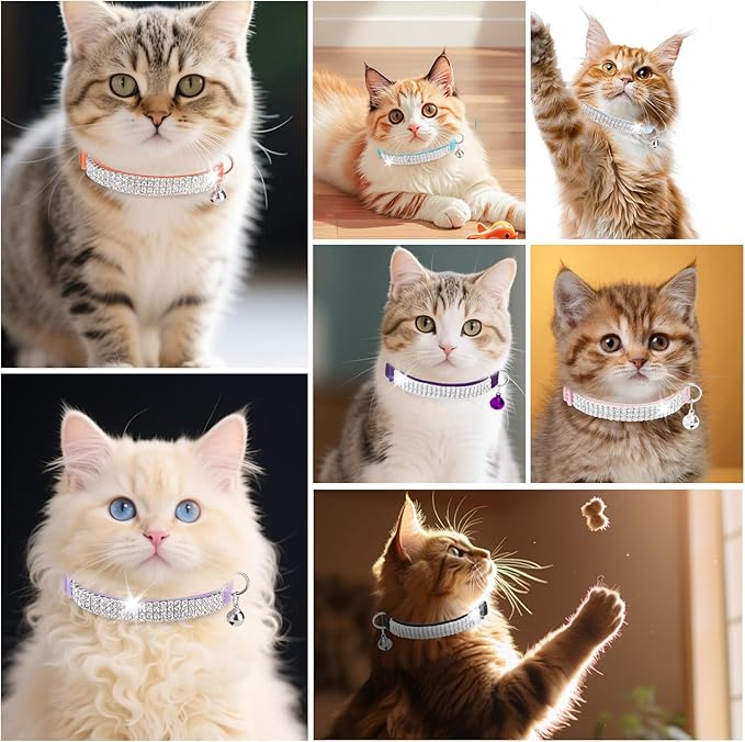 EXPAWLORER Soft Velvet Safe Cat Collars for Girl Cats - Rhinestones Bling Diamante Adjustable Collars Breakaway- Chirstmas Cat Clollar Gifts with Bells for Boy Cats Kitty and Small Dogs