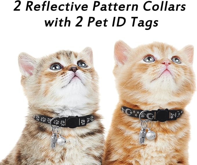 LLHK 2 Pack Breakaway Cat Collars & 2 Pcs Name Tags,Reflective Safety Kitten Collar with Bell,for Girl Boy Male Cats,Adjustable 7''-12'', Personalized ID Tag,Pet Supplies,Accessories