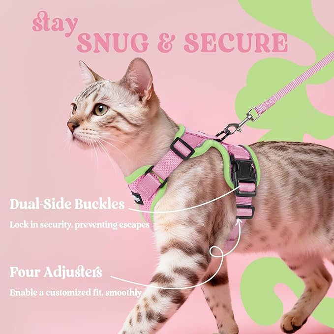 rabbitgoo Cat Harness and Leash for Walking, Escape Proof Soft Adjustable Vest Harnesses for Cats, Easy Control Breathable Reflective Strips Jacket, Pink&Light Green, XXS