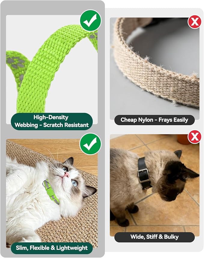 Joytale AirTag Cat Collar 2 Pack with Breakaway Safety Buckle, Reflective Cats Collar with AirTag Holder, Adjustable 7.5-12.5 Inch, Anti-Fraying Lightweight for Girl Boy Kitten, Green