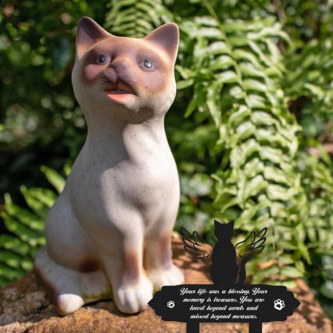Cat Memorial Decorations - Garden Stakes Markers with Angel Wings, Waterproof Metal Plaques for Cemetery, Cat Grave Decor