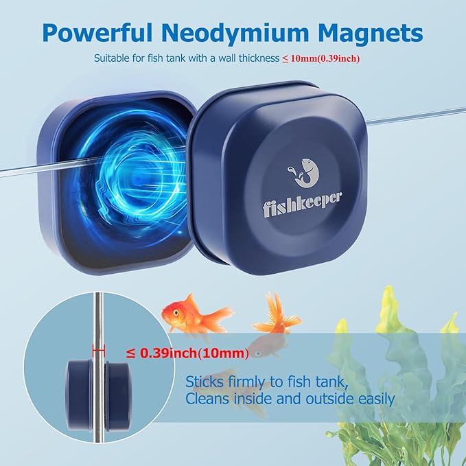 fishkeeper Mini magnetic Aquarium Glass Cleaner, Fish Tank Scrubber Cleaner Tools Double Side Cleaner with Super Strong Magnet for 0.39 Inch Thick Fish Tank (Only Galss Tank)(Non-Suspension)