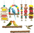 JOREWOOD 7 Pcs Natural Wood Bird Toy & Perch for Parakeets, Cockatiel & Lovebird, Budgie Play Accessory for Small Parrots Indoor Cage
