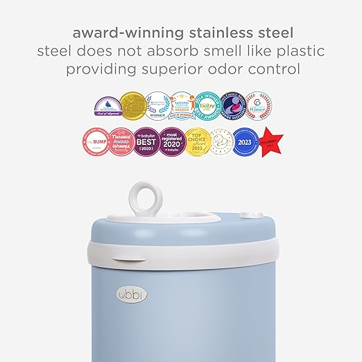 Ubbi Steel Diaper Pail, Odor Locking, No Special Bag Required, Award-Winning, Registry Must-Have, Cloudy Blue