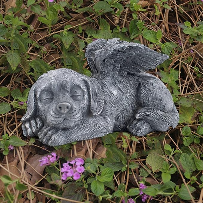 Dog Memorial Stone Resin Statue Pets Sleeping Angel Dog Keepsake Marker Grave Handmade for Cemetery
