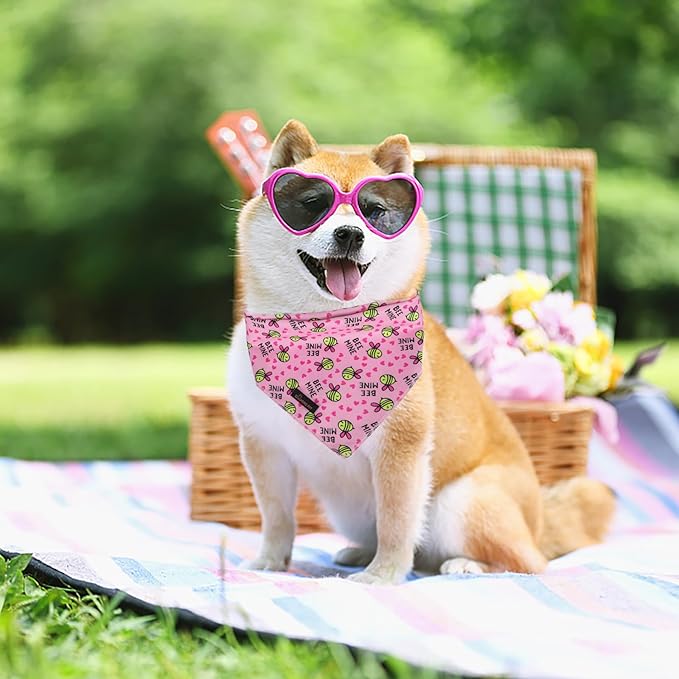 ARING PET Bee Dog Bandanas, Spring Yellow Pink Bees Pet Bandana Scarf Triangle Bibs for Puppy Small Medium Large Boy Girl Dogs Cats-L