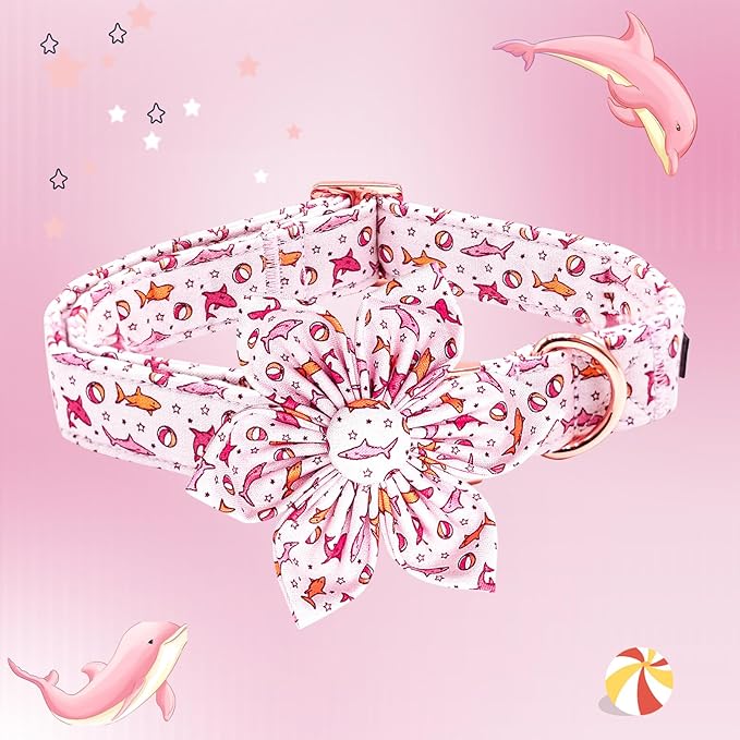 Lionheart Glory Shark Print Pink Collar - Adjustable Soft Dog Collar for Large Dogs