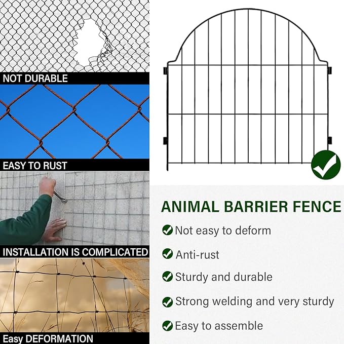 6 Panels No Dig Decorative Garden Fence, 25in (H) x 12.2ft (L) Animal Barrier Fencing for Dog, Easy Install Temporary Fence for Yard, Rustproof Wire Garden Border