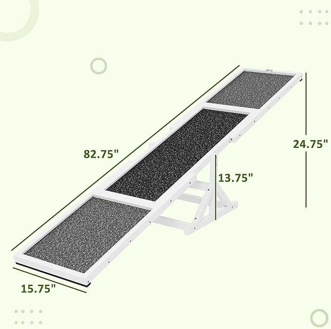 PawHut Wooden Dog Agility Seesaw for Training and Exercise, Platform Equipment Run Game Toy, Weather Resistant Pet Supplies, 83" L x 16" W x 14" H, White