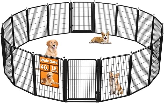 Dog Fence Outdoor Pens Outside,Portable Dog Play Pen 40" H 18 Panels Pet Playpen Exercise Pens for Puppys Small Medium Large Dogs RV Camping Yard Garden Indoor Wide Gate