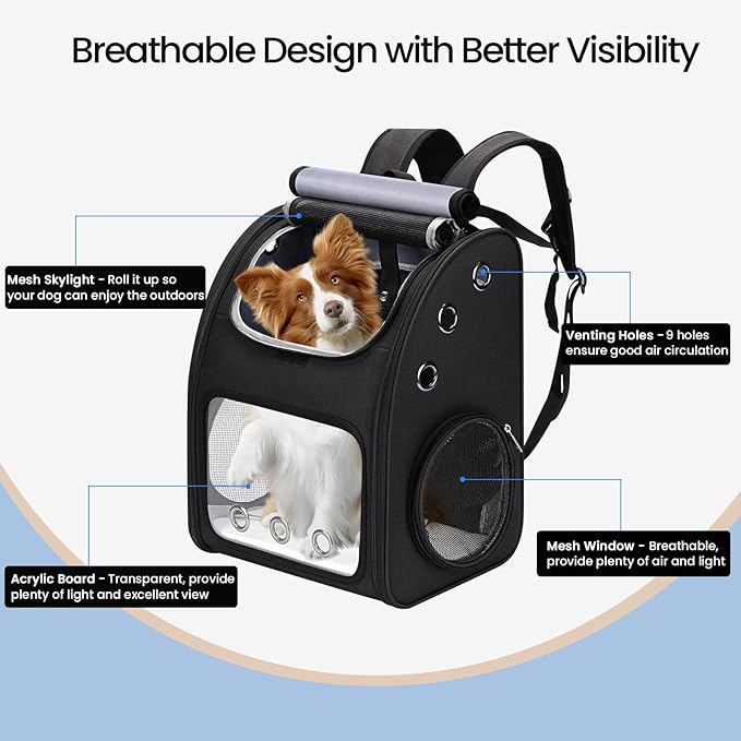 Cat Backpack Carrier, Expandable Pet Carrier Backpack for Cats & Small Pets, Super Ventilated Breathable Design, Airline Approved Portable Travel Backpack for Hiking, Camping & Outdoor Use