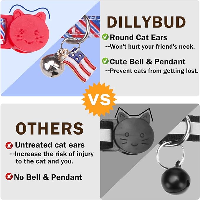 American Flag Cat Collar with Bell Bow Tie Star Breakaway for 4th of July Independence Day, Adjustable Safety Kitten Collars with Removable Bowtie & Charm for Boys Girls Male Female Cats