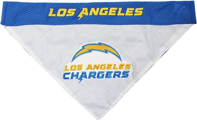 Pets First NFL DOG BANDANA - LOS ANGELES CHARGERS REVERSIBLE PET BANDANA. 2 Sided Sports Bandana with a PREMIUM Embroidery TEAM LOGO, Small/Medium. - 2 Sizes & 32 NFL Teams available