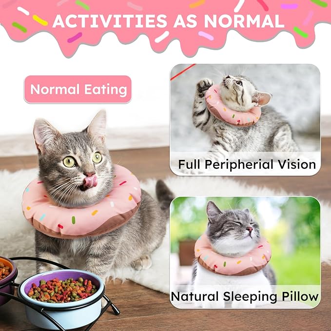 Cat Cone Collar Soft, Waterproof Cat Recovery Collars Spay Cones to Stop Licking Cute Donut E Collar After Surgery Anti-Lick Wound Healing Safety Elizabethan Collar for Kittens (Donut Pink, Medium)