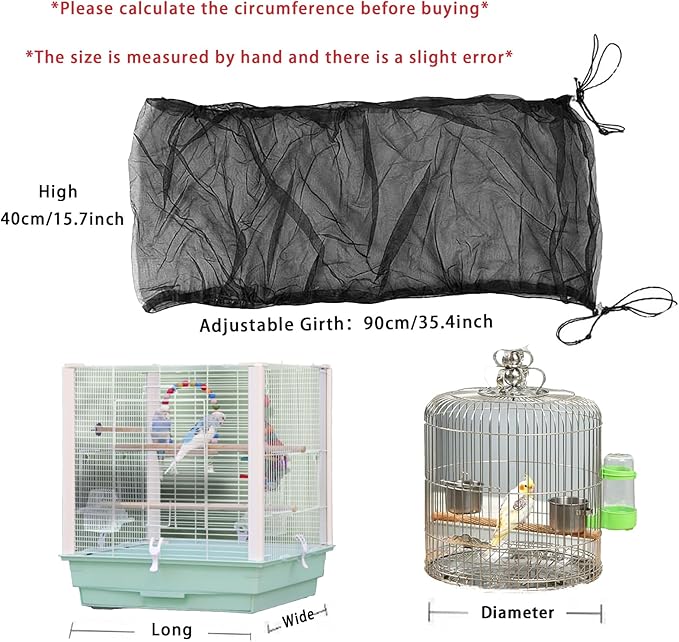 Bird Cage Cover, Parakeet Cage Acessories Adjustable Seed Catcher Birdcage Seed Catcher Birds Cage Netting Bird Cage Mesh Cover for Bird Cages (Black)
