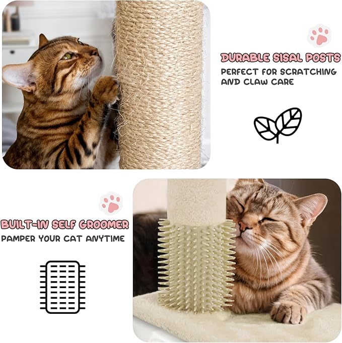 MoNiBloom 70 Inch Cat Tree Tower for Indoor Cats Large Adults, Tall Cat Tower with Scratching Post, Multi-Level Furniture Activity Center with Cat Condo Pet Play House, Beige