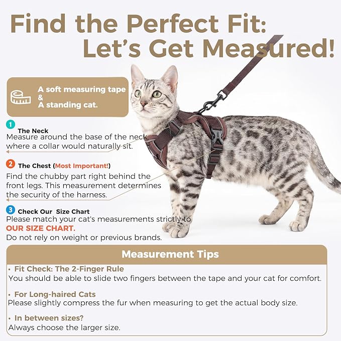 Cat Harness and Leash Set Escape Proof Tactical Small Kitten Harness Emotional Support Cat Vest, Brown, S