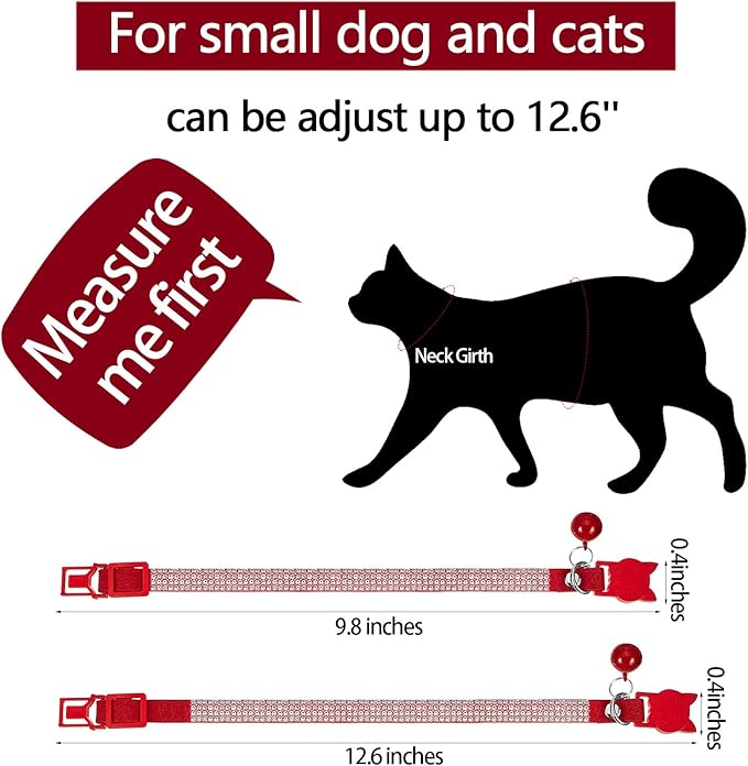 Weewooday 4 Pieces Rhinestones Cat Collars Breakaway Cat Collar with Bell Bling Pet Accessories with Soft Velvet, 4 Colors(S,Pink, Red, Black, Blue)