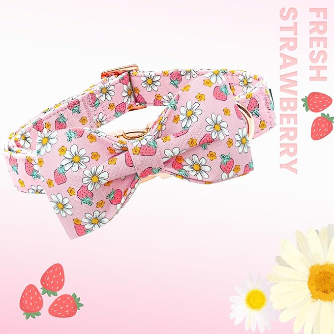 Lionheart glory Dog Collar Bow Collar Pink Dog Collar with Bow Tie Spring Summer Cute Collar Dog Female Soft Durable Adjustable Dog Collars for Large Dogs Pet Gift