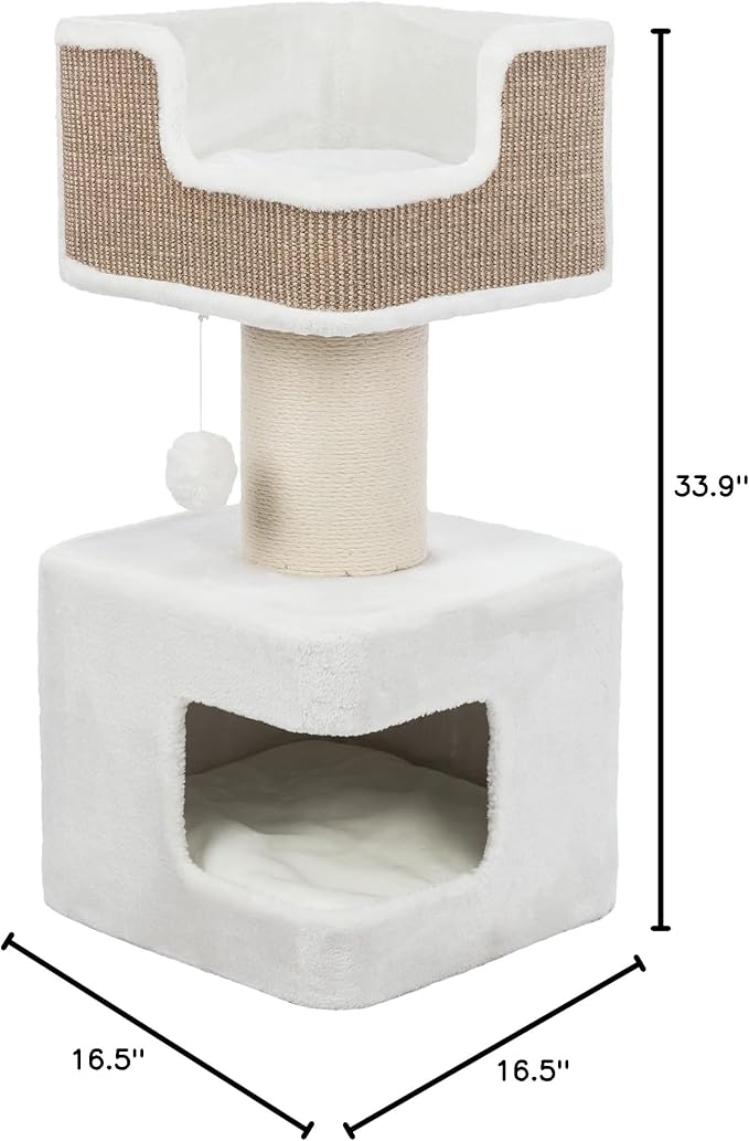 Trixie Ava Cat Tree – Cat Tower with Condo & Thick Scratching Post, Includes Removable Cushions – Indoor Cat Furniture for Scratching & Climbing – Brown, 16.5" x 16.5" x 33.9"