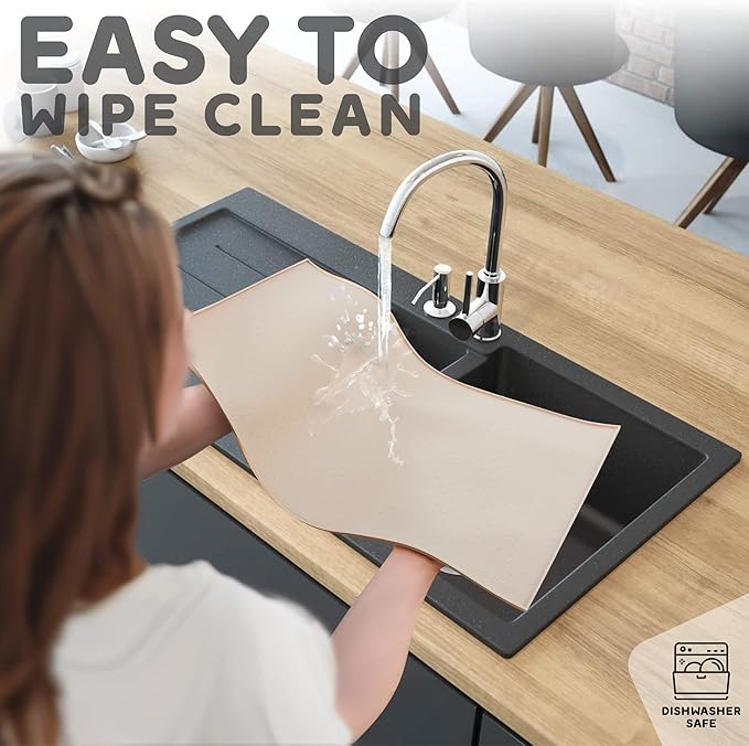 Dog Food Mat - 24x15 Raised Edges Dogs Mat for Food and Water Prevent Spill, Waterproof Cat Food Mats Protect Floors, Easy Clean Dog Bowl Mats for Food and Water, Silicone Pet Feeding Placemats Beige