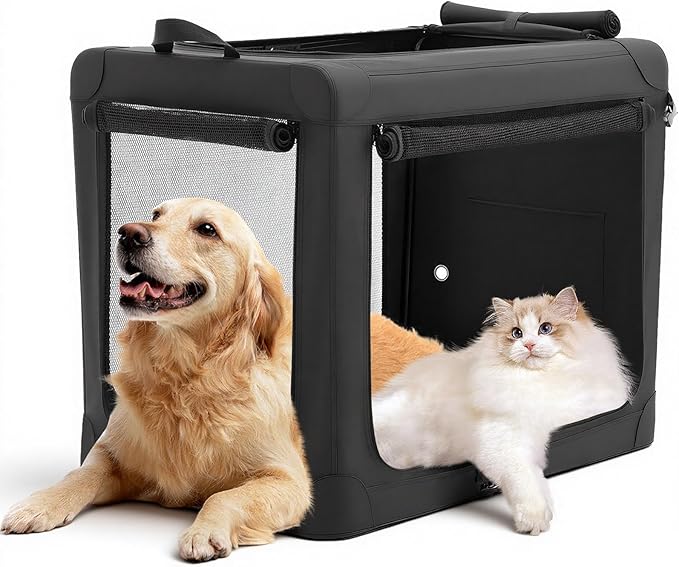 DUMOS Dog Crate 36 Inch Travel Cat Pet Carrier for Medium Large Dog, Portable Foldable Soft Pet Crate with Storage Bag & Washable Pad for Indoor Outdoor Dog Kennel Carrier (L-70lbs, Black)
