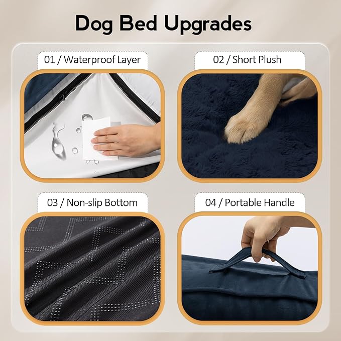 Large Orthopedic Dog Bed with Sides XXXL Dog Beds with Removable Washable Cover Non-Slip Waterproof Pet Bed for Extra Large Dogs - Navy Blue XXXL