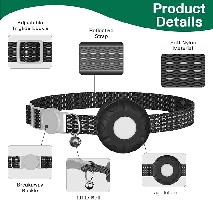 Cat GPS Tracker, Waterproof, Pet Tracker for Cats, Works with Any Collar,Compatible with Apple Find My App (Only iOS), No Monthly Fee, Black