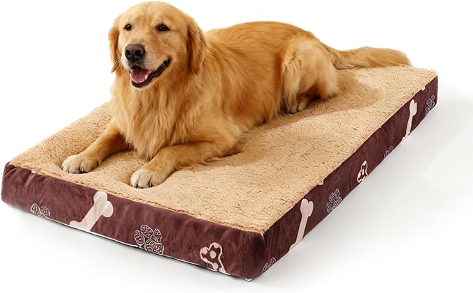 Waterproof Orthopedic Dog Bed for Extra Large Dogs 41x27x4 Inch - Egg Crate Foam Pet Crate Bed with Removable Washable Cover, Plush Top Anti-Slip Bed Mat, Chocolate
