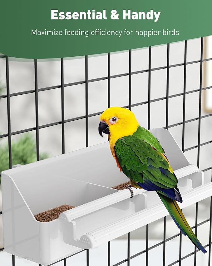 Pawfly 1 Pack Bird Feeder for Cage Hanging Plastic Feeder with Hooks Bird Water Dispenser with Perches Water Feeders for Cage Parrot Food Bowl for Parakeet Cockatiel Canary
