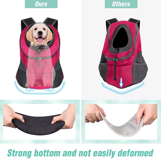 YUDODO Dog Front Carrier Backpack, Adjustable Breathable Pet Carrier for Small Dogs, Ventilated Puppy Back Pack with Safety Belt, Lightweight Doggy Backpack for Hiking Outdoor (Rose, M)