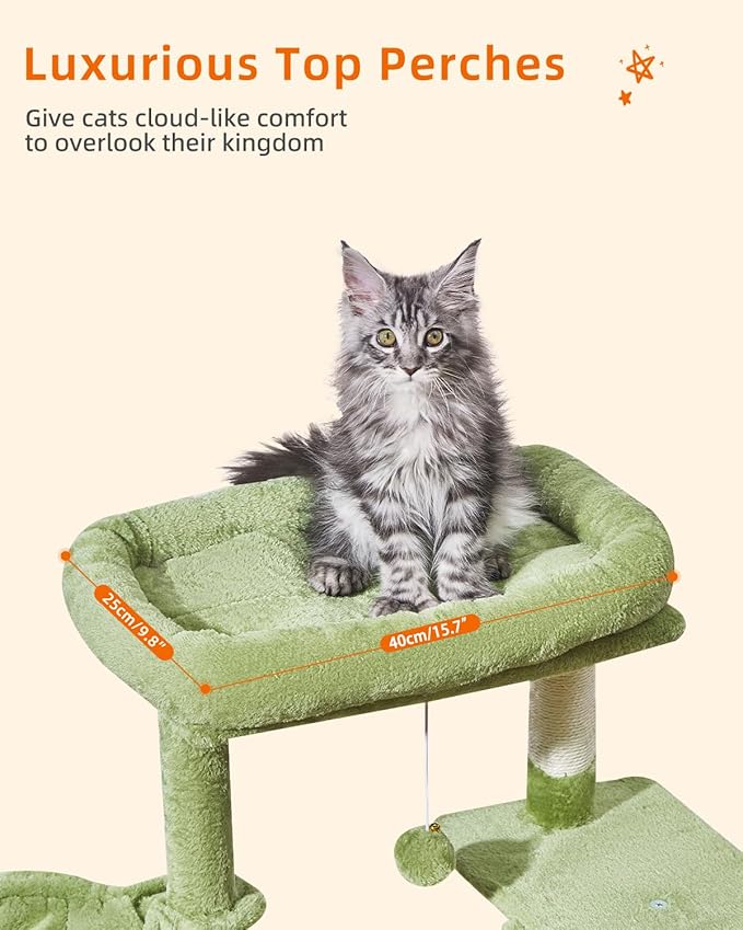 Taoqimiao Cat Tree,38.5-Inch Cat Tower for Indoor Cats,Suitable for Kittens with Luxurious cat condo with Adjustable Baskets and Luxurious Perch MS029SGR Green