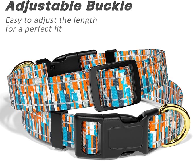 Reflective Dog Collar for Small Dogs, Cute Boho Adjustable Heavy-Duty Nylon Puppy Collar for Boy and Girl Female, Soft Pet Accessories with Quick Release Buckle, Colorful Spliced