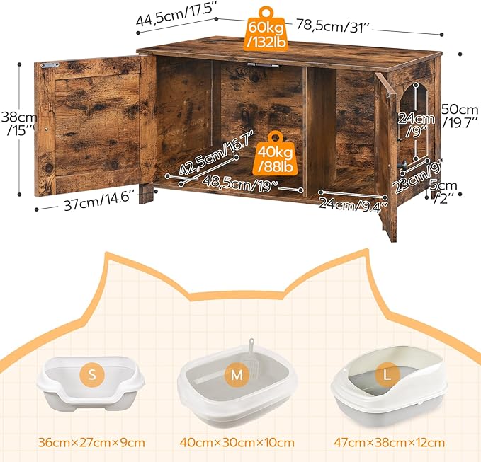 HOOBRO Litter Box Enclosure, Cat Litter Box Furniture with Removable Divider, Large Hidden Litter Box Furniture, Wooden Cat House, End Side Table, 31" L x 17.5" W x 19.7" H Rustic Brown BF03MW01G2