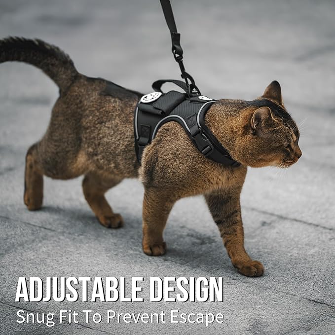 OneTigris Cat Harness and Leash - Escape Proof Soft Adjustable Kitten Harness, Breathable, Comfortable, Durable Water-Resistant Tactical Vest with Reflective Strips and Pocket for Cat Tracker