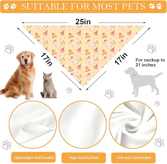 Birthday Dog Bandanas, Double Side Reversible Large Pet Scarves, Celebration Set, Adjustable Triangle Holiday Bandanas for Dogs Girl Boy Pets