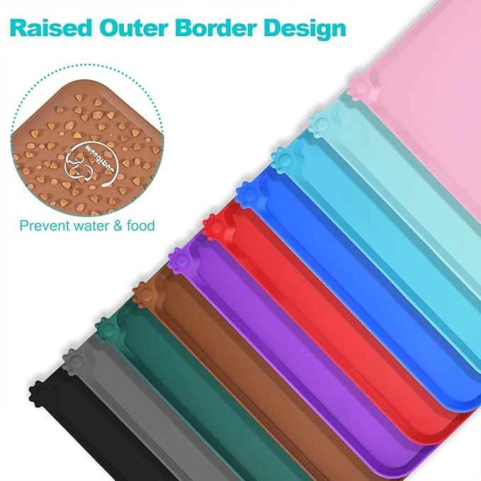 Silicone Waterproof Dog Cat Pet Feeding Mats, Non Slip, Easy Clean Pet Dog Cat Bowl Mats Placemat (18.5" x 11.5") Brown