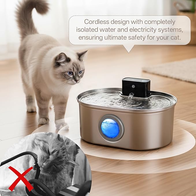Cat Water Fountain Stainless Steel, 3.5L/118oz Large Capacity Automatic Cat Water Dispenser with Filter, Cordless, Ultra Quiet Pet Water Fountain