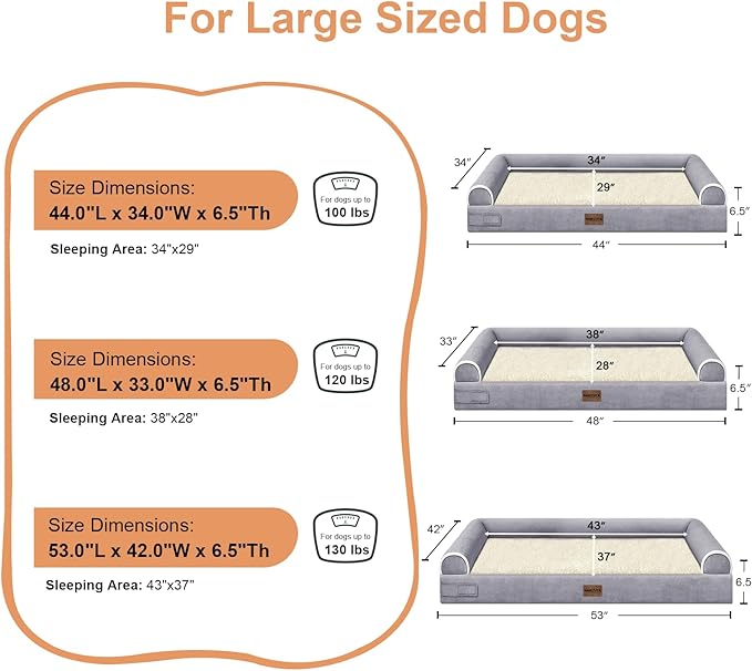 Large Dog Bed Orthopedic Washable: Jumbo Dog Bed Bolster Extra Large Dogs Egg Crate Foam Sofa Couch Waterproof Removable Cover - Purple