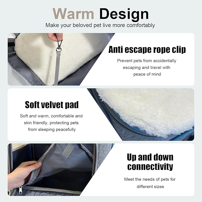 2-in-1 Pet Carrier Backpack for Two Cats or One Dog with Puller & Roller, Grey 2-Layer Dual Cabins Carry Bag for Large Fat Cat and Puppy Traveling and Hiking, Space Capsule Clear Bubble Dome