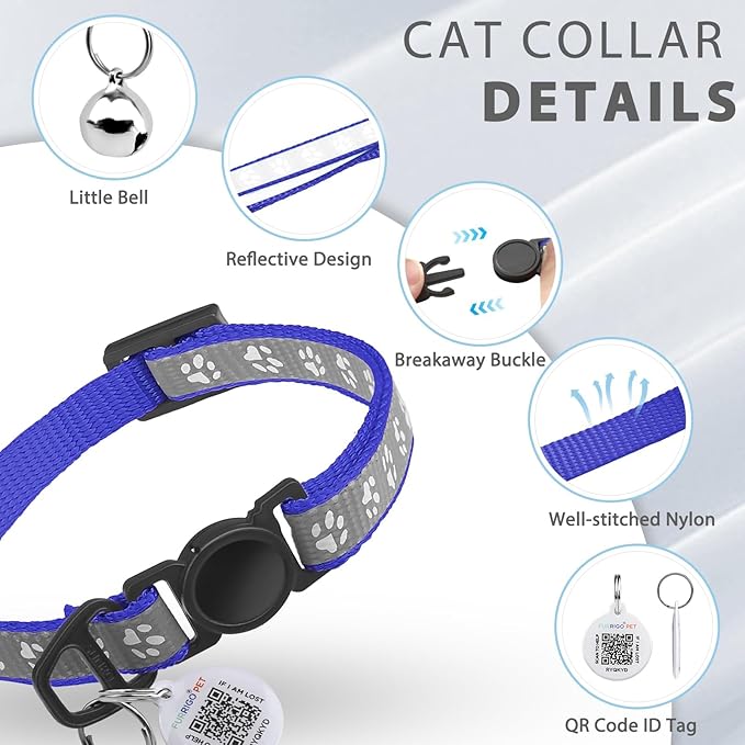 Cat Collar Breakaway with QR Code Name Tag, Reflective Kitten Collars with Bell, Cat ID Tag Personalized, Ultra-Durable, Adjustable, Quick Release, Fits Most Girl Boy Small Large Cats (8''-13.3'')