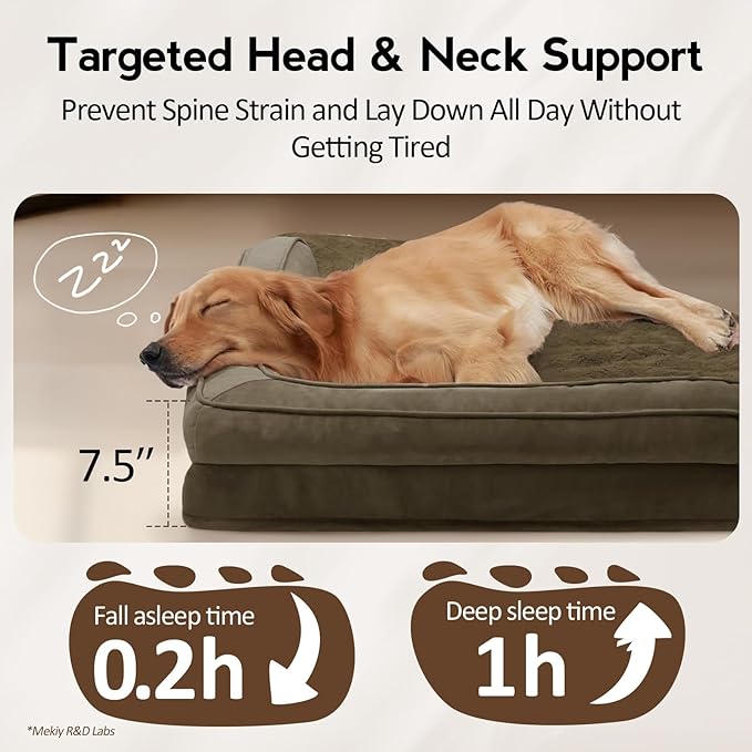Large Orthopedic Dog Bed with Sides Big Dog Beds with Removable Washable Cover Non-Slip Waterproof Pet Bed for Medium Large Dogs - Light Coffee L