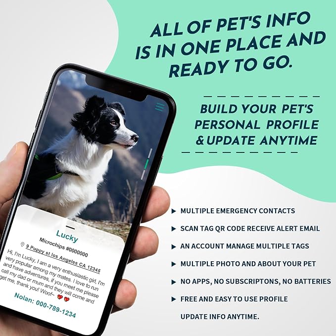 MYLUCKYTAG QR Code Pet ID | Personalized Dog & Cat Collar Tag | Online Profile with Instant Scanned Location Alert Email