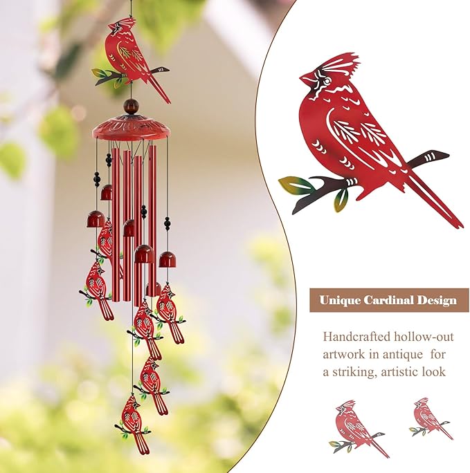 for Women Cardinal Wind Chimes for Outside, 35'' Metal Cardinal WindChimes Gifts for Women/Men, Decoration for Outdoor, Home, Garden, Patio, Backyard