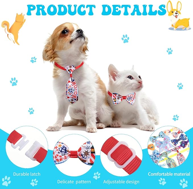 Reginary 100 Pieces Dog Bow Tie Collar Set Include 40 Dog Neckties, and 30 Puppy Bowties, 30 Collar Flowers, Adjustable Pet Ties Grooming for Small Medium Cats Pets Supply(Ocean)