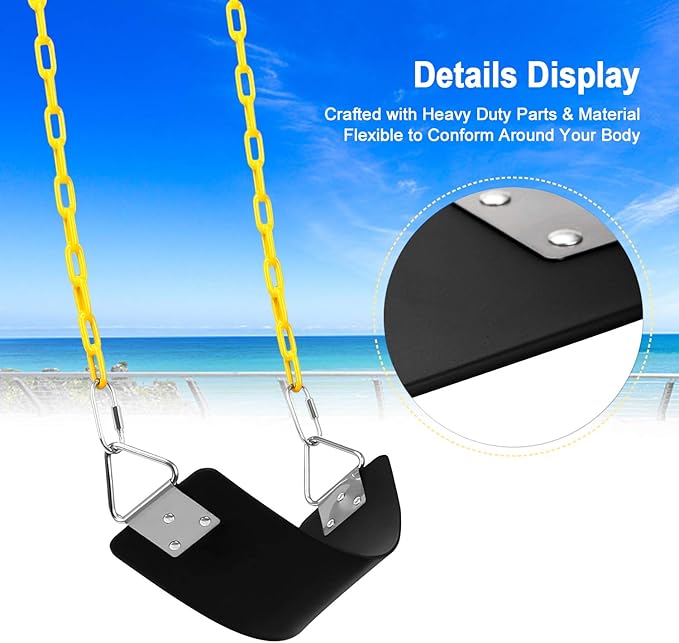 AGPTEK Swing Set, Seat with 66 Inch Anti-Rust Chains Thermoplastic Coated, Support 250lb, Cushion Accessories Replacement with Snap Hooks for Outdoors, Playground, Jungle & Gym - Black