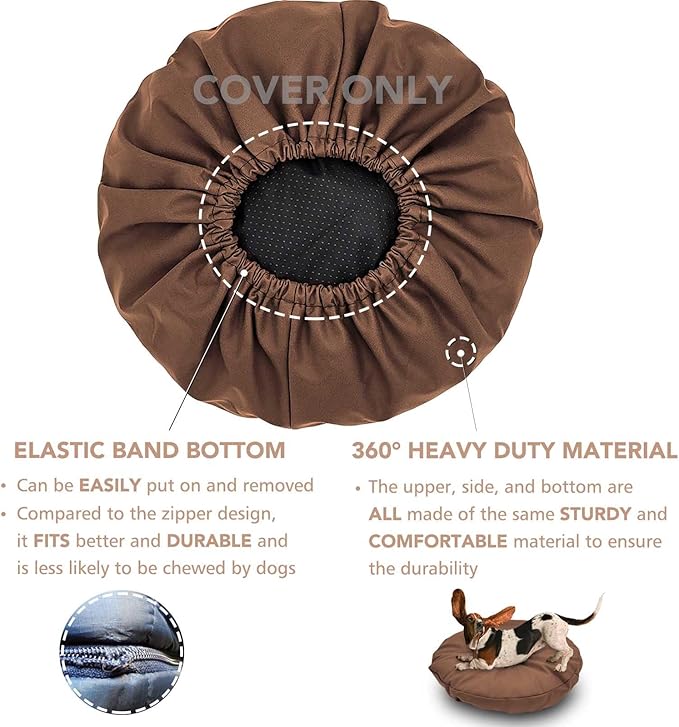 Dog Bed Cover Waterproof Replacement Machine Washable Covers for 30x30 Inch Dog Bed Heavy Duty Scratch Resistant Mattress Protector Pet Bed Round Brown Cover Only