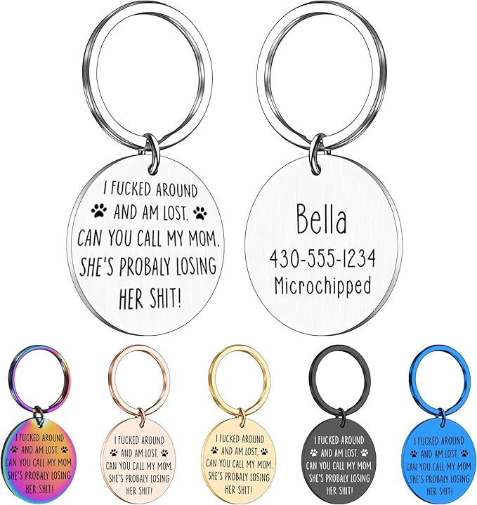 Funny Personalized Dog Tag, Customized Dog Collar with Name Tags Plate, Can You Call My Mom,Cute Pet Tag Keychain for Dogs Cats Owner, Pet Name Tags Double Sided Engraved (Type 3)